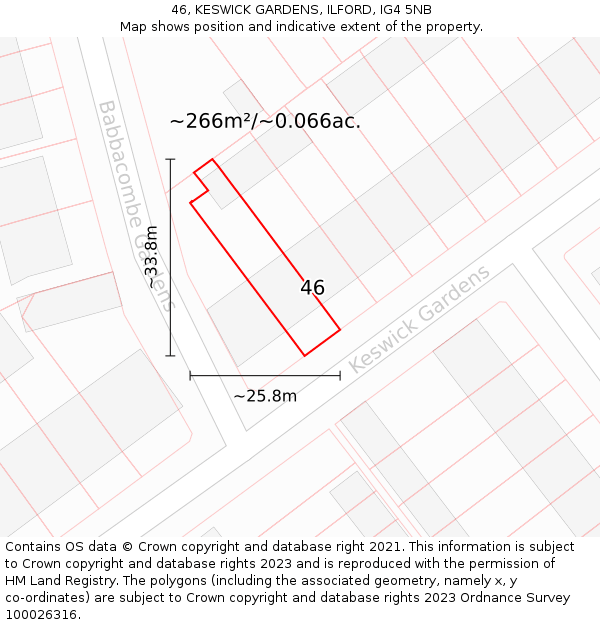 46, KESWICK GARDENS, ILFORD, IG4 5NB: Plot and title map