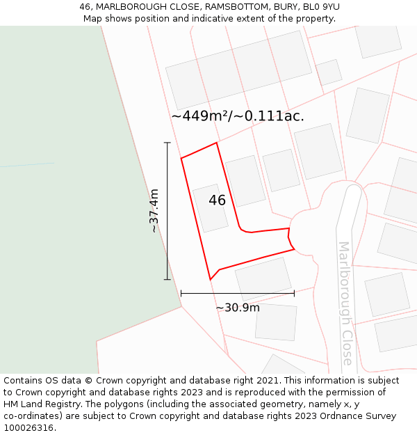 46, MARLBOROUGH CLOSE, RAMSBOTTOM, BURY, BL0 9YU: Plot and title map