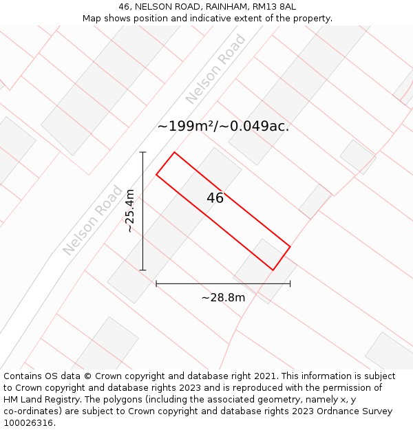 46, NELSON ROAD, RAINHAM, RM13 8AL: Plot and title map