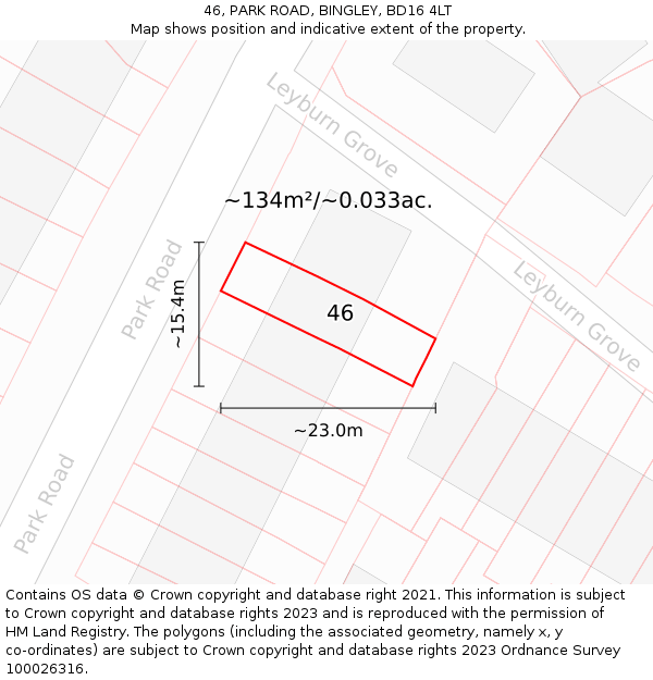 46, PARK ROAD, BINGLEY, BD16 4LT: Plot and title map