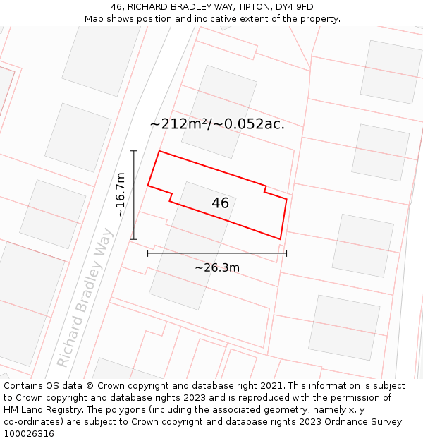 46, RICHARD BRADLEY WAY, TIPTON, DY4 9FD: Plot and title map