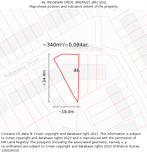 46, RIDGEWAY DRIVE, BROMLEY, BR1 5DQ: Plot and title map