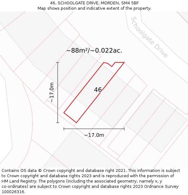 46, SCHOOLGATE DRIVE, MORDEN, SM4 5BF: Plot and title map