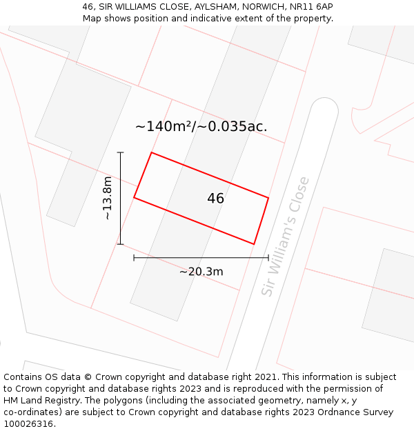46, SIR WILLIAMS CLOSE, AYLSHAM, NORWICH, NR11 6AP: Plot and title map