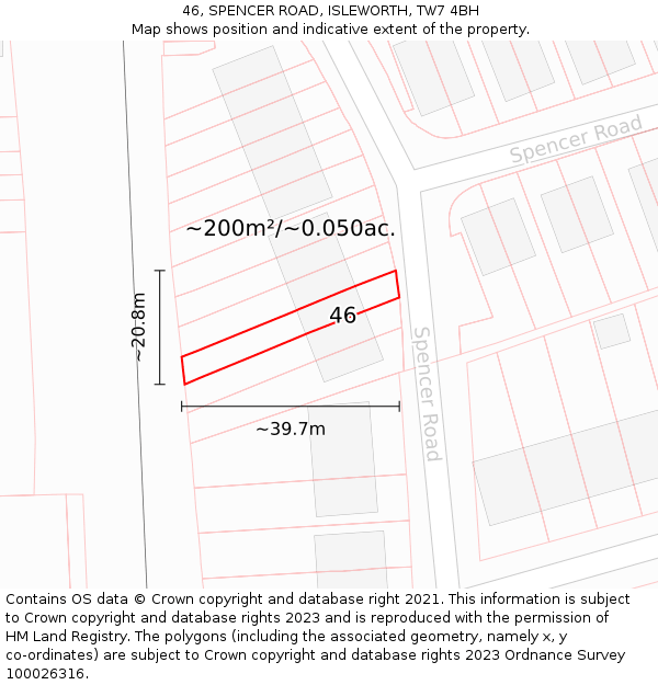 46, SPENCER ROAD, ISLEWORTH, TW7 4BH: Plot and title map