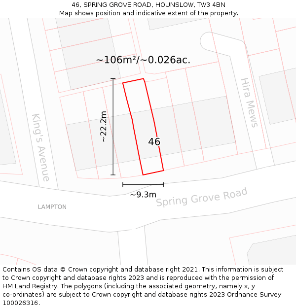 46, SPRING GROVE ROAD, HOUNSLOW, TW3 4BN: Plot and title map