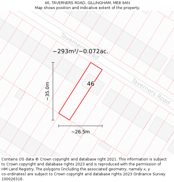 46, TAVERNERS ROAD, GILLINGHAM, ME8 9AN: Plot and title map