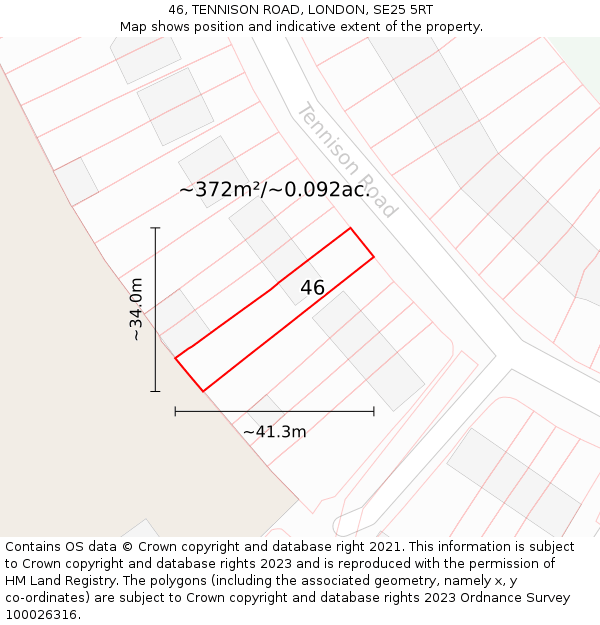 46, TENNISON ROAD, LONDON, SE25 5RT: Plot and title map