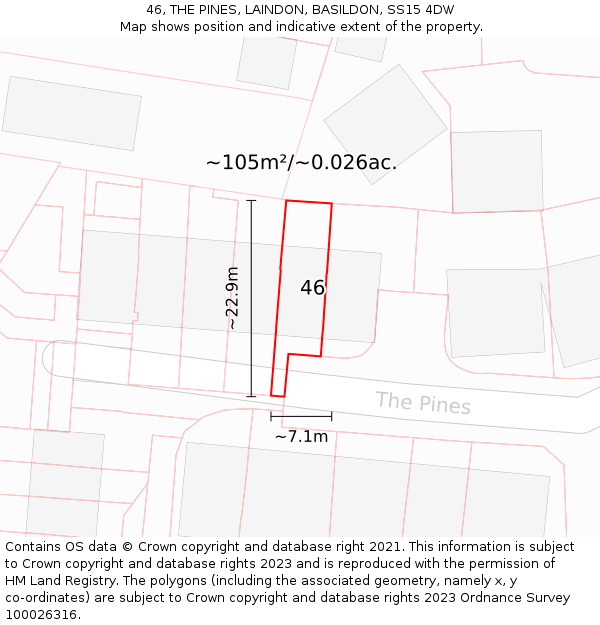 46, THE PINES, LAINDON, BASILDON, SS15 4DW: Plot and title map