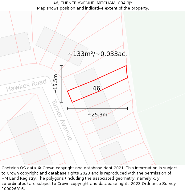 46, TURNER AVENUE, MITCHAM, CR4 3JY: Plot and title map
