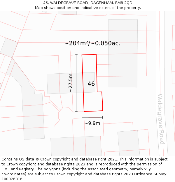 46, WALDEGRAVE ROAD, DAGENHAM, RM8 2QD: Plot and title map