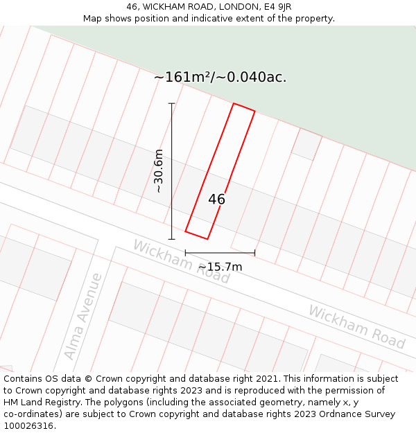 46, WICKHAM ROAD, LONDON, E4 9JR: Plot and title map