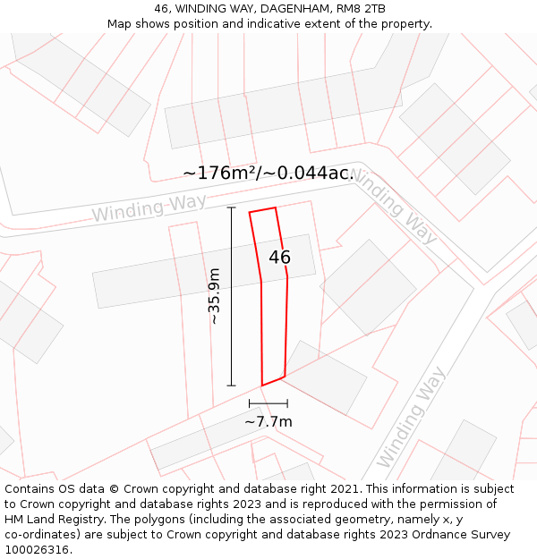 46, WINDING WAY, DAGENHAM, RM8 2TB: Plot and title map