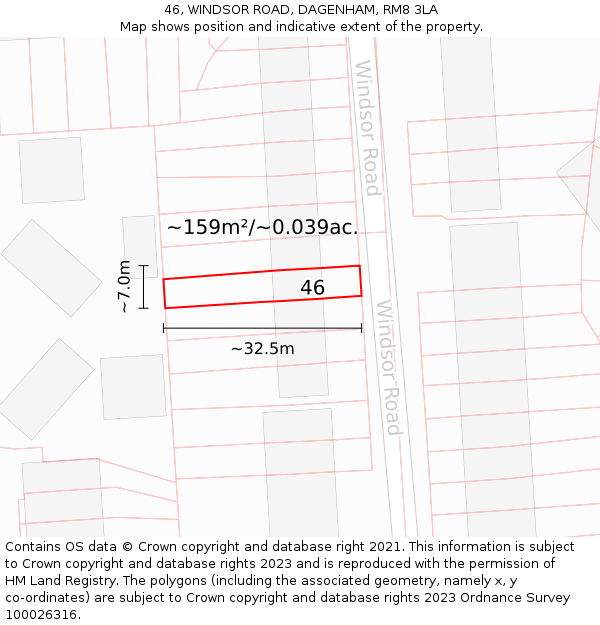 46, WINDSOR ROAD, DAGENHAM, RM8 3LA: Plot and title map