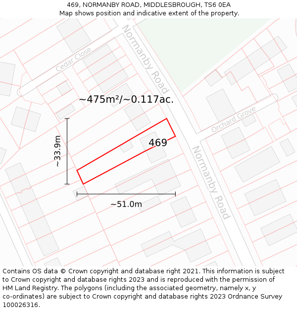 469, NORMANBY ROAD, MIDDLESBROUGH, TS6 0EA: Plot and title map