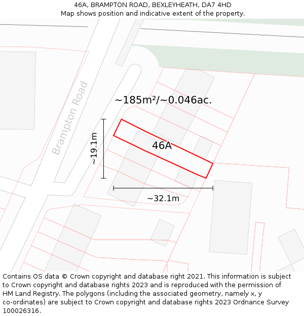 46A, BRAMPTON ROAD, BEXLEYHEATH, DA7 4HD: Plot and title map