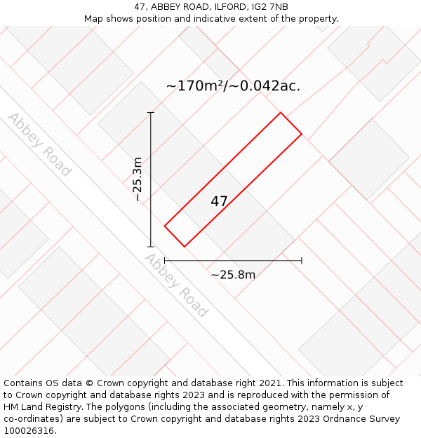 47, ABBEY ROAD, ILFORD, IG2 7NB: Plot and title map