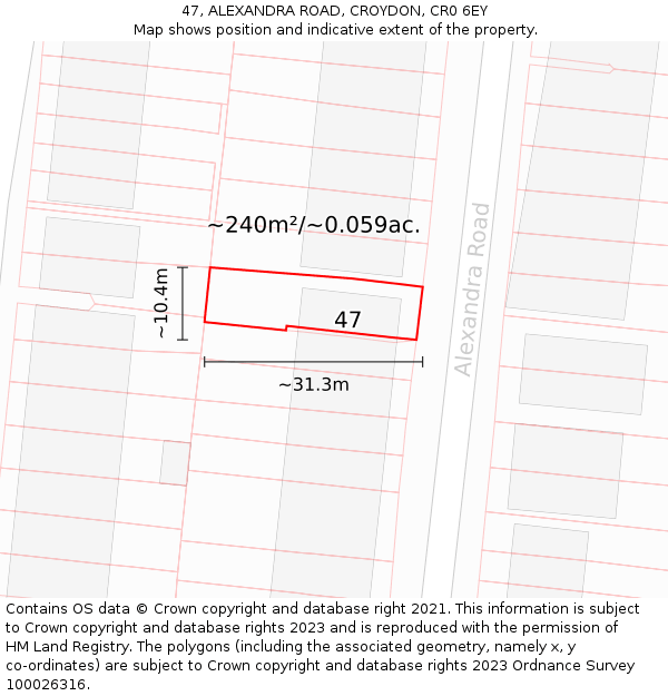 47, ALEXANDRA ROAD, CROYDON, CR0 6EY: Plot and title map