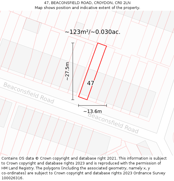 47, BEACONSFIELD ROAD, CROYDON, CR0 2LN: Plot and title map