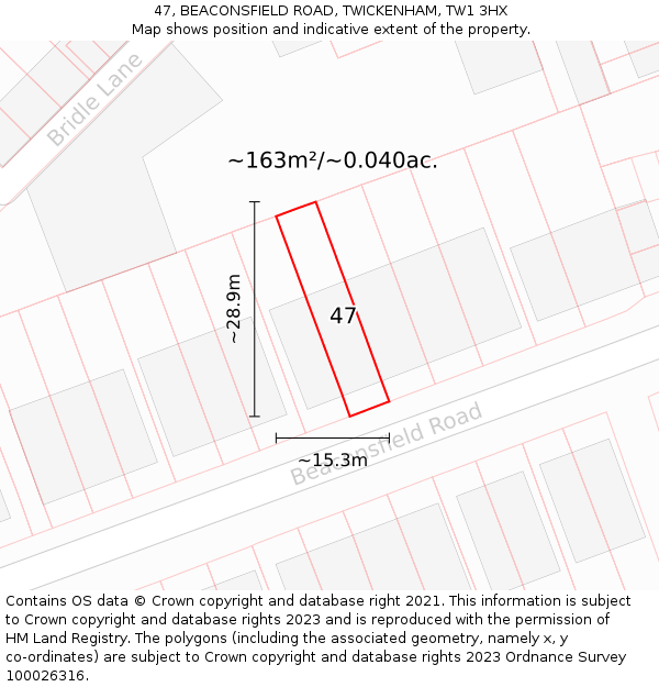 47, BEACONSFIELD ROAD, TWICKENHAM, TW1 3HX: Plot and title map