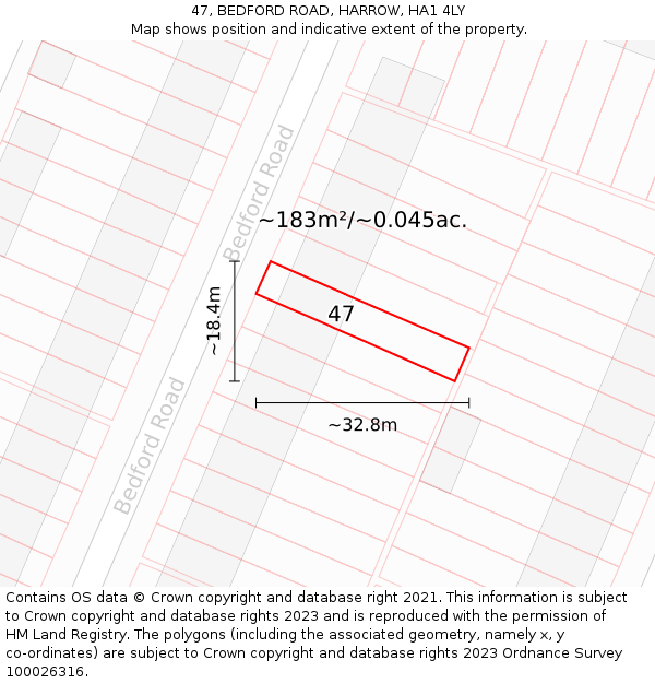 47, BEDFORD ROAD, HARROW, HA1 4LY: Plot and title map