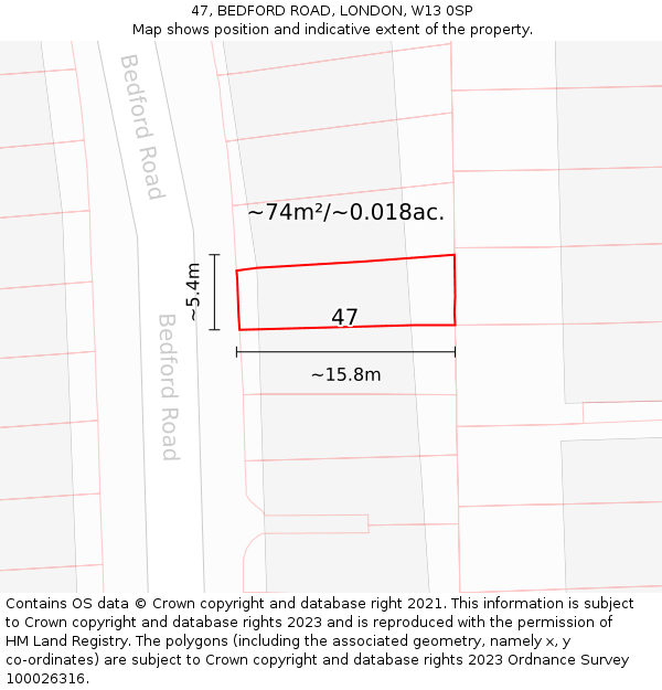 47, BEDFORD ROAD, LONDON, W13 0SP: Plot and title map