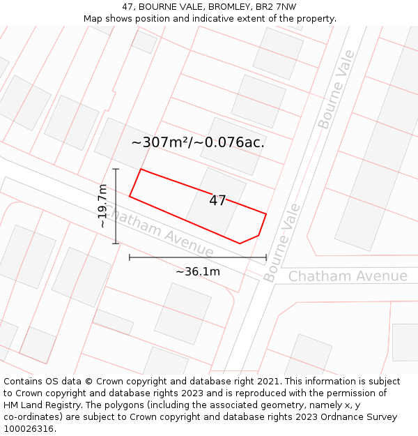 47, BOURNE VALE, BROMLEY, BR2 7NW: Plot and title map