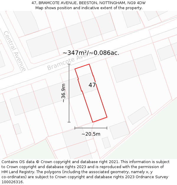 47, BRAMCOTE AVENUE, BEESTON, NOTTINGHAM, NG9 4DW: Plot and title map