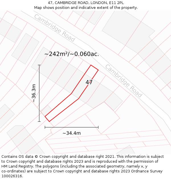 47, CAMBRIDGE ROAD, LONDON, E11 2PL: Plot and title map