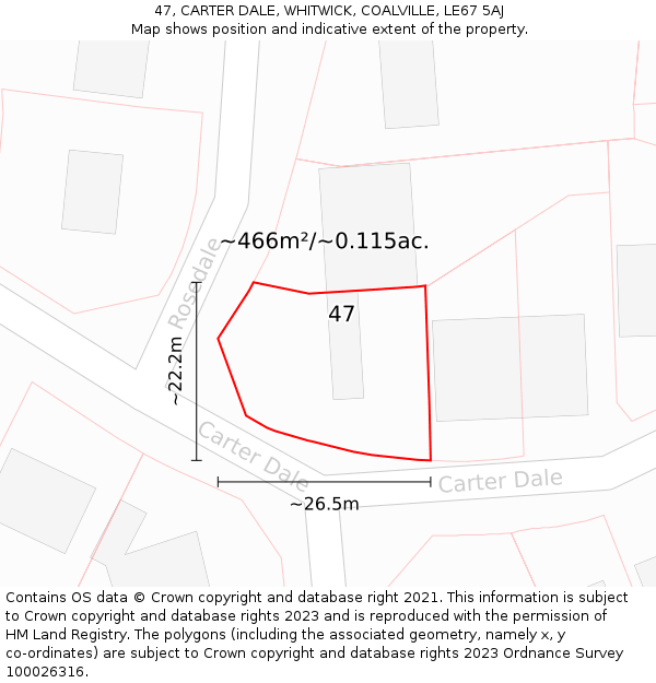 47, CARTER DALE, WHITWICK, COALVILLE, LE67 5AJ: Plot and title map