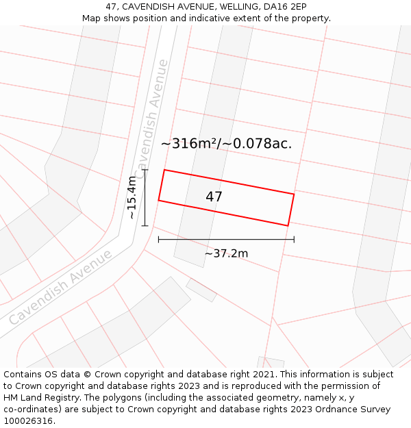 47, CAVENDISH AVENUE, WELLING, DA16 2EP: Plot and title map