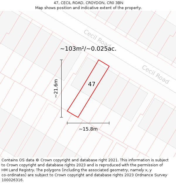 47, CECIL ROAD, CROYDON, CR0 3BN: Plot and title map