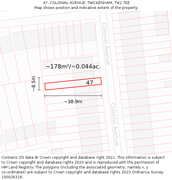 47, COLONIAL AVENUE, TWICKENHAM, TW2 7EE: Plot and title map