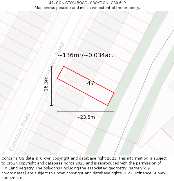 47, CONISTON ROAD, CROYDON, CR0 6LP: Plot and title map