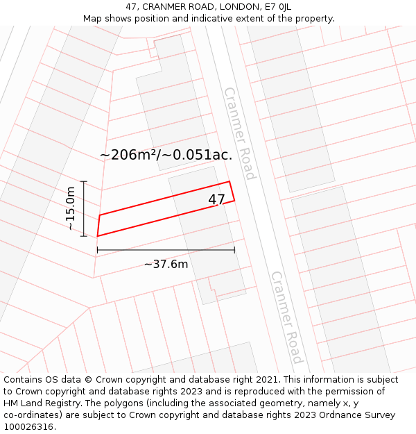 47, CRANMER ROAD, LONDON, E7 0JL: Plot and title map