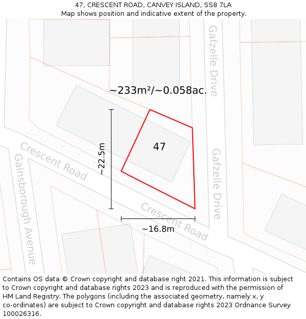 47, CRESCENT ROAD, CANVEY ISLAND, SS8 7LA: Plot and title map