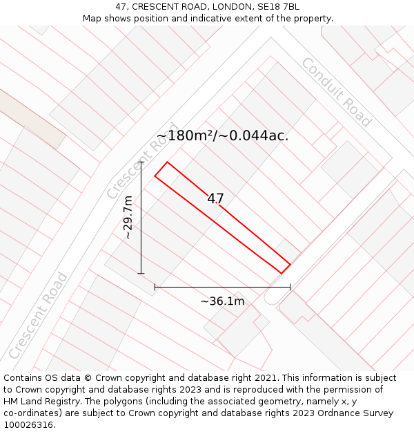 47, CRESCENT ROAD, LONDON, SE18 7BL: Plot and title map