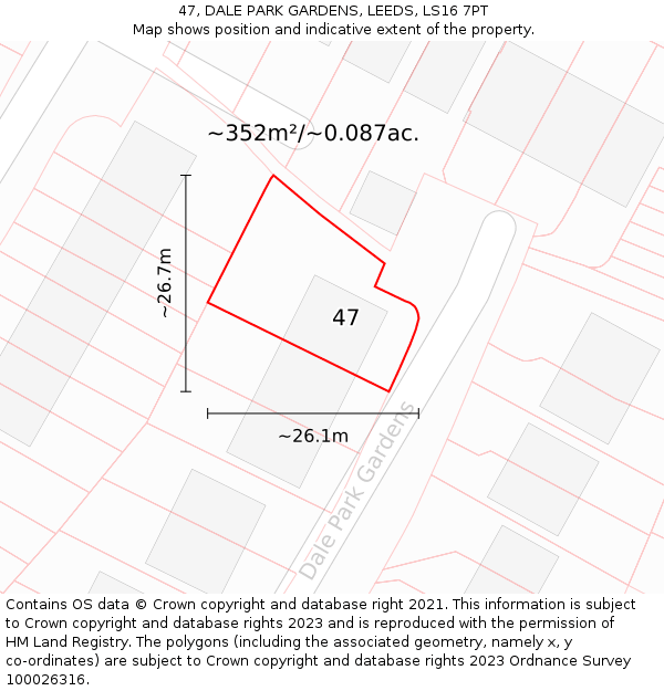 47, DALE PARK GARDENS, LEEDS, LS16 7PT: Plot and title map