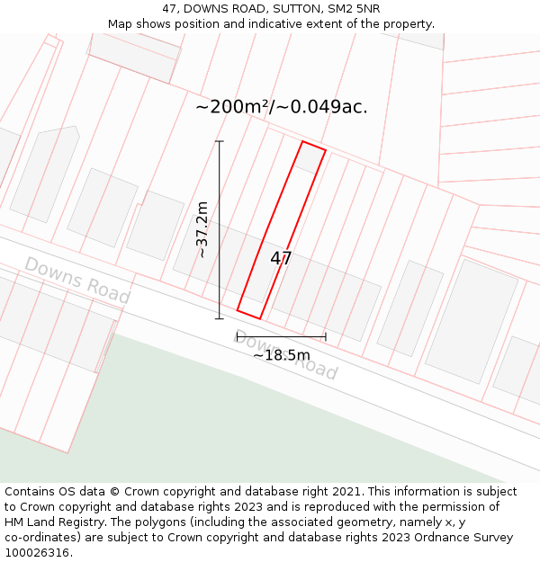 47, DOWNS ROAD, SUTTON, SM2 5NR: Plot and title map