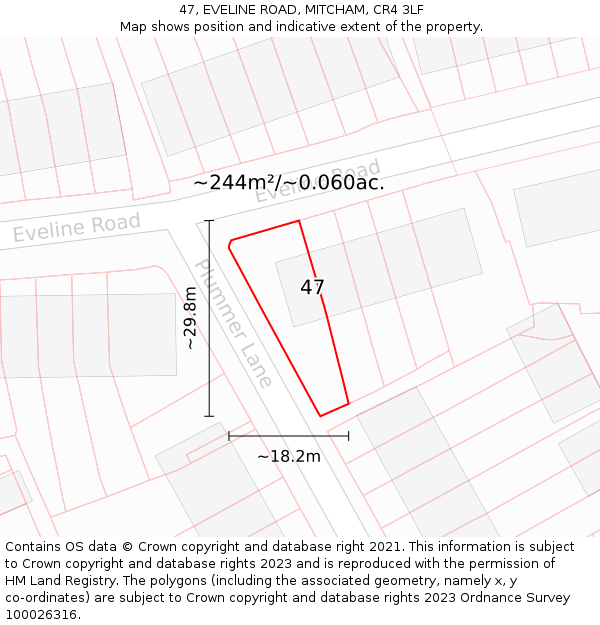 47, EVELINE ROAD, MITCHAM, CR4 3LF: Plot and title map