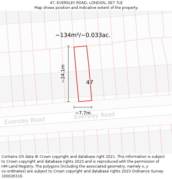 47, EVERSLEY ROAD, LONDON, SE7 7LE: Plot and title map