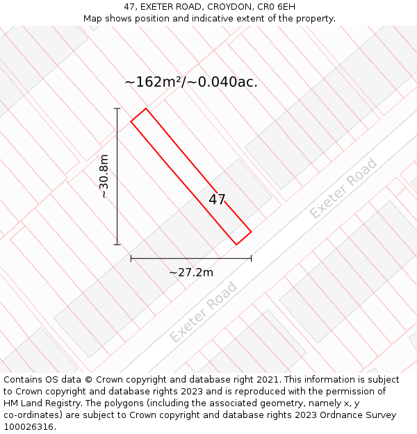 47, EXETER ROAD, CROYDON, CR0 6EH: Plot and title map