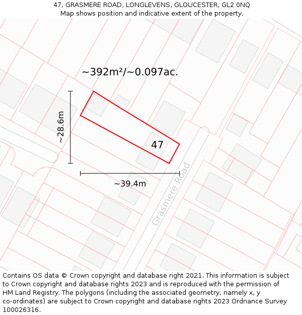 47, GRASMERE ROAD, LONGLEVENS, GLOUCESTER, GL2 0NQ: Plot and title map