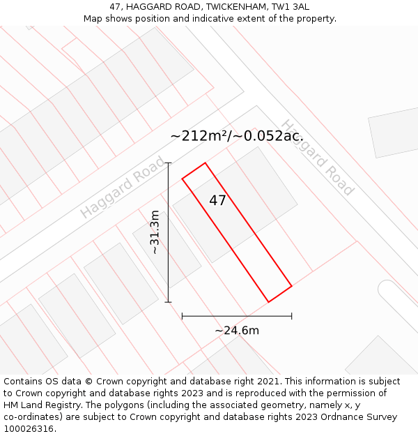 47, HAGGARD ROAD, TWICKENHAM, TW1 3AL: Plot and title map