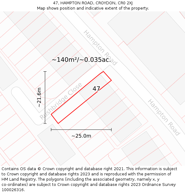 47, HAMPTON ROAD, CROYDON, CR0 2XJ: Plot and title map