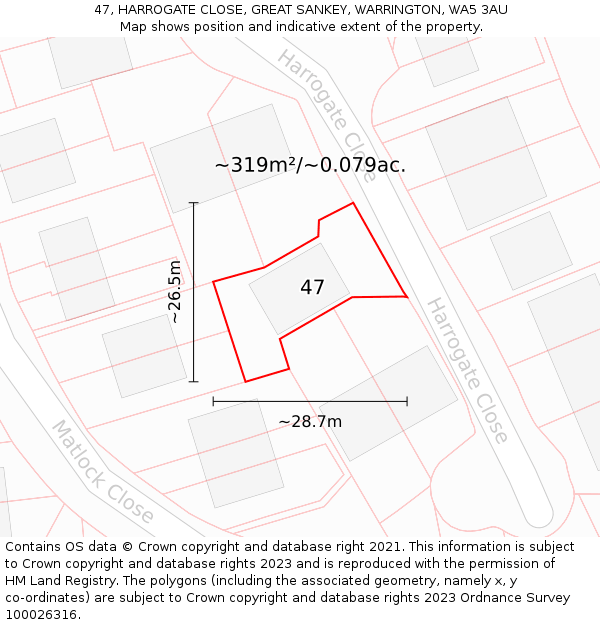 47, HARROGATE CLOSE, GREAT SANKEY, WARRINGTON, WA5 3AU: Plot and title map
