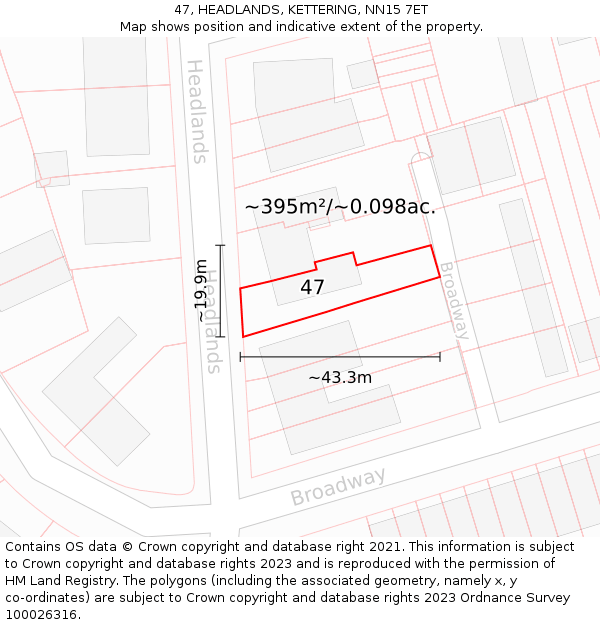 47, HEADLANDS, KETTERING, NN15 7ET: Plot and title map