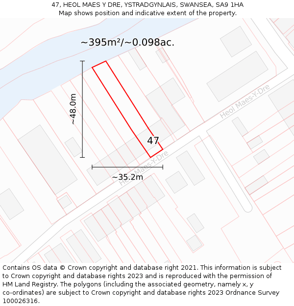47, HEOL MAES Y DRE, YSTRADGYNLAIS, SWANSEA, SA9 1HA: Plot and title map