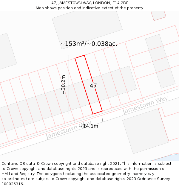 47, JAMESTOWN WAY, LONDON, E14 2DE: Plot and title map