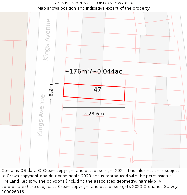 47, KINGS AVENUE, LONDON, SW4 8DX: Plot and title map